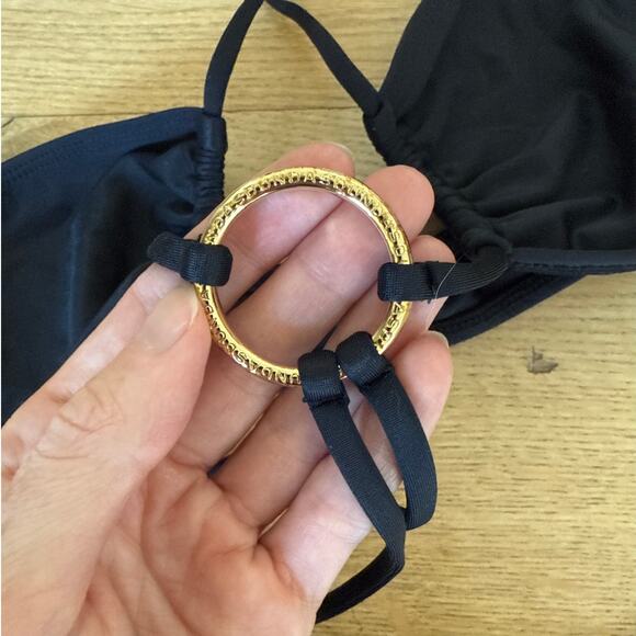 Dundas x Revolve - Joelle O Ring Wrap Tie Bikini Top in Black - Picture 2 of 5